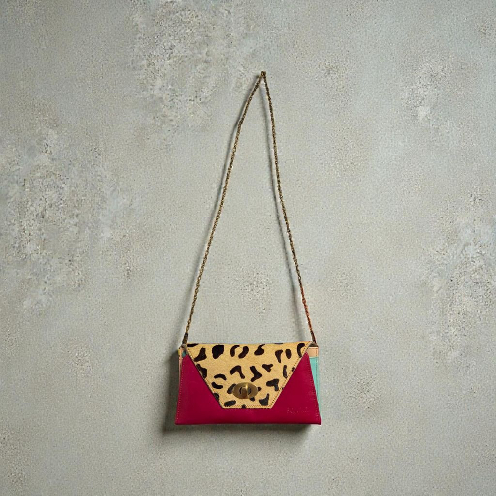 Soruka Animal Print & Hot Pink Leather Clutch/Wallet